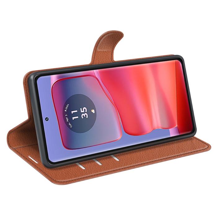 Bild 3,  Motorola Edge 50 Pro 5G Litchi Läder Fodral Brun - Teknikhallen.se
