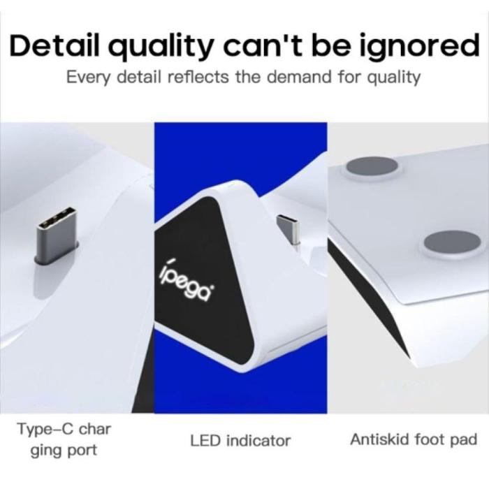 Bild 4, iPega iPega Sony PS5 DualSense LED USB-C Snabbladdningsstation Vit - Teknikhallen.se