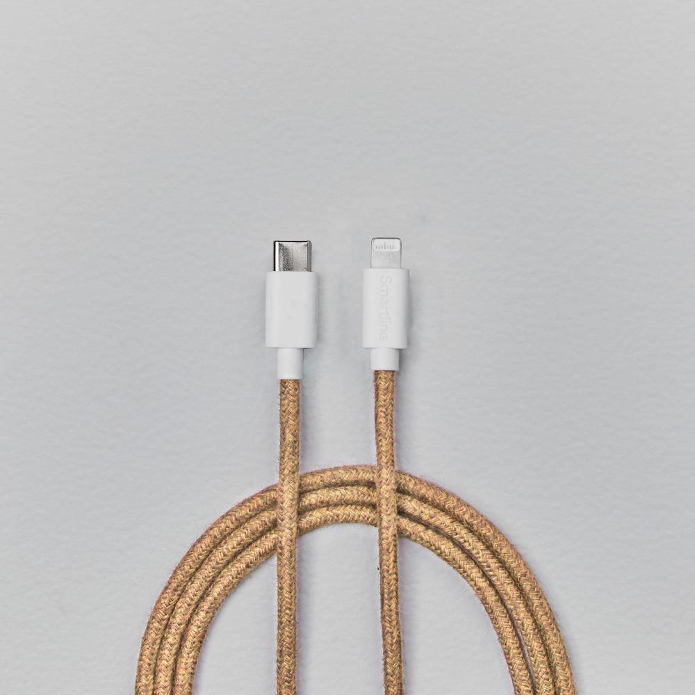 Smartline Smartline 2m USB-C - Lightning MFi Fuzzy Laddningskabel Sand - Teknikhallen.se