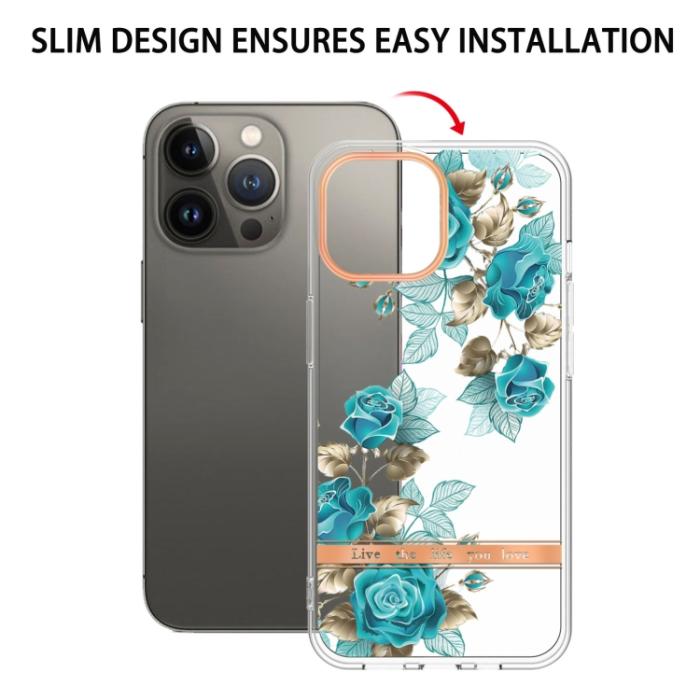 Bild 2,  iPhone 15 Pro Skal Med Tryck Blåa Rosor - Teknikhallen.se