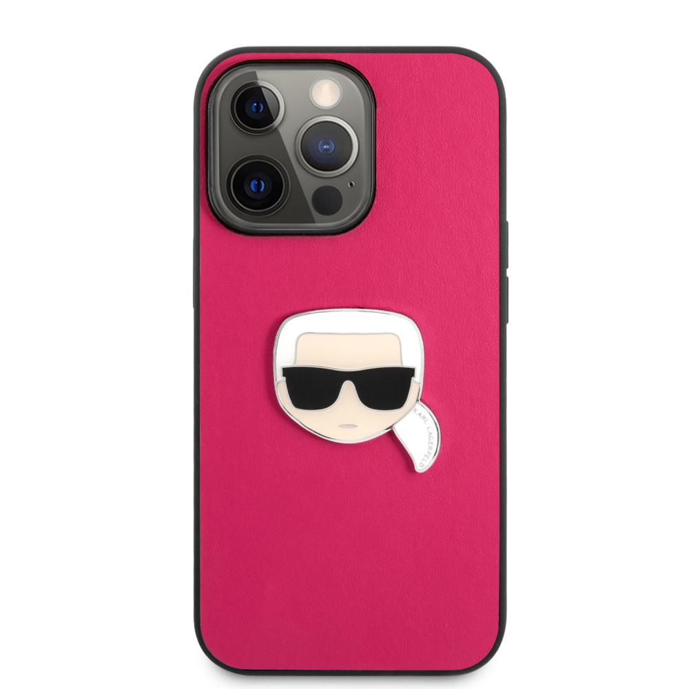 Karl Lagerfeld Karl Lagerfeld iPhone 13 Pro Skal PU Läder Karl Head Rosa - Teknikhallen.se