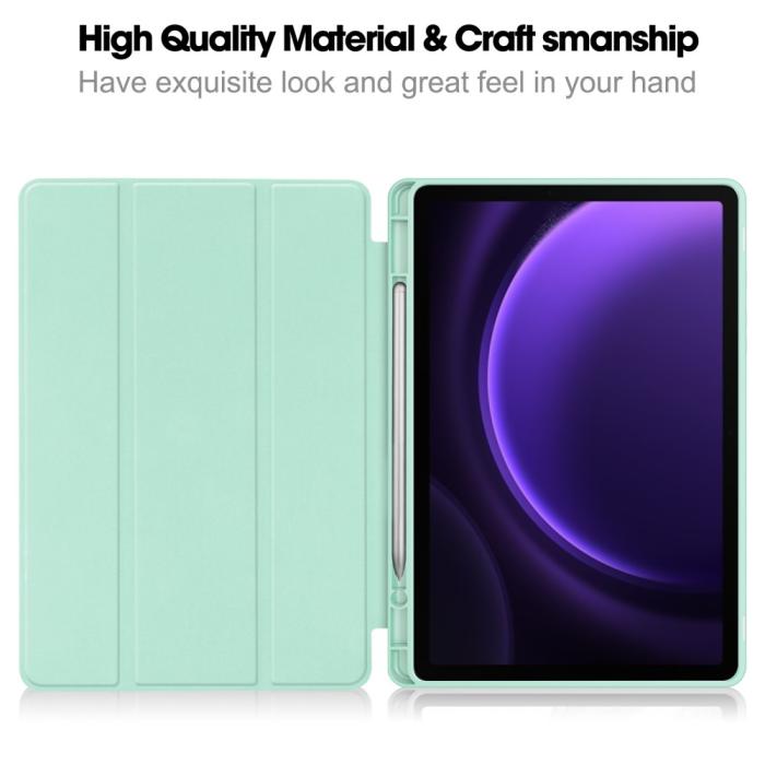 Bild 2,  Samsung Galaxy Tab S9 FE Fodral Läder Pennhållare Grön - Teknikhallen.se