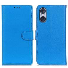  Sony Xperia 5 V Fodral Litchi L&auml;der Bl&aring; - Teknikhallen.se