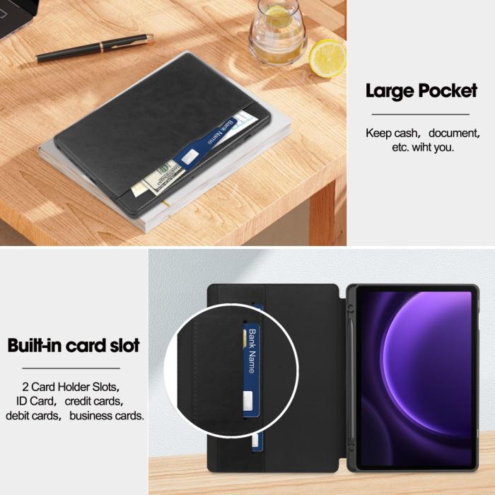 Bild 3,  Galaxy Tab S9 FE Fodral Business Läder Pennhållare Svart - Teknikhallen.se