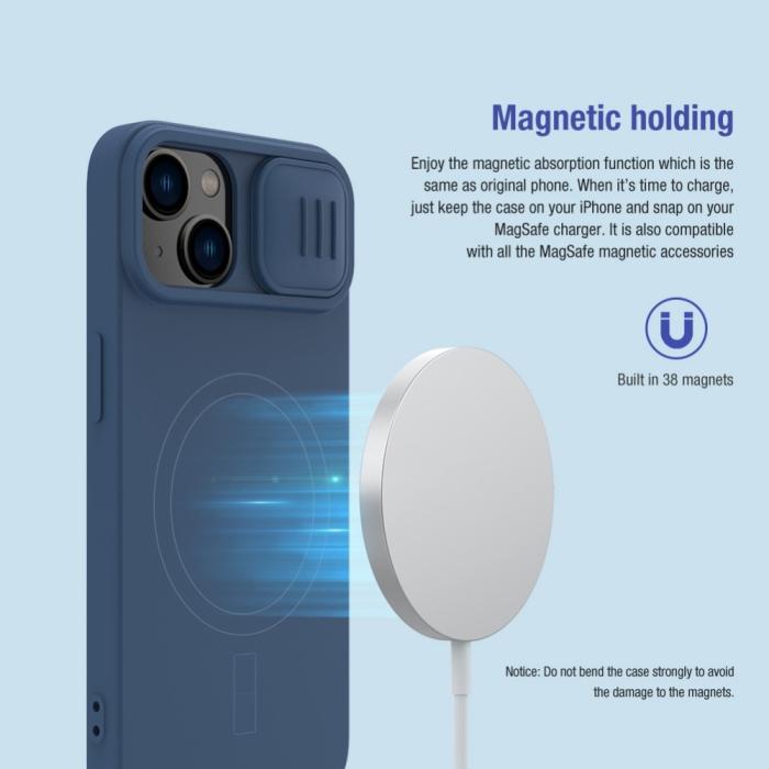 Bild 4, NILLKIN NILLKIN iPhone 14 Plus Skal MagSafe CamShield Silky Liquid Blå - Teknikhallen.se