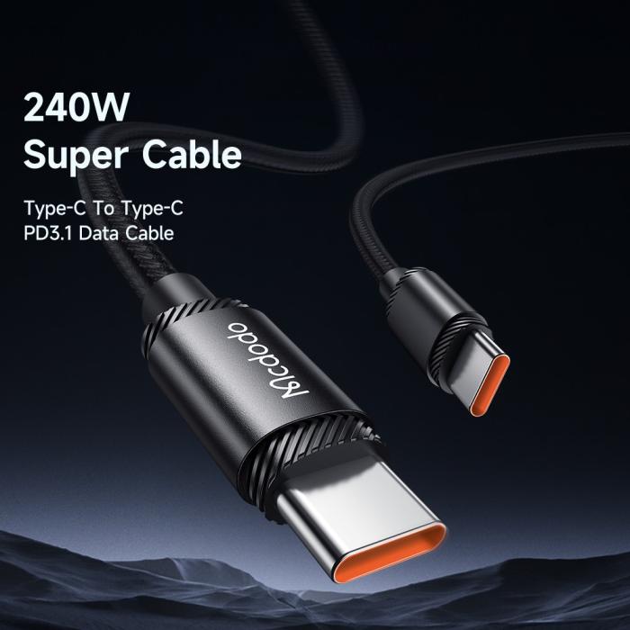 Bild 2, MCDODO Mcdodo 2m 240W PD USB-C - USB-C Nylonkabel Svart - Teknikhallen.se