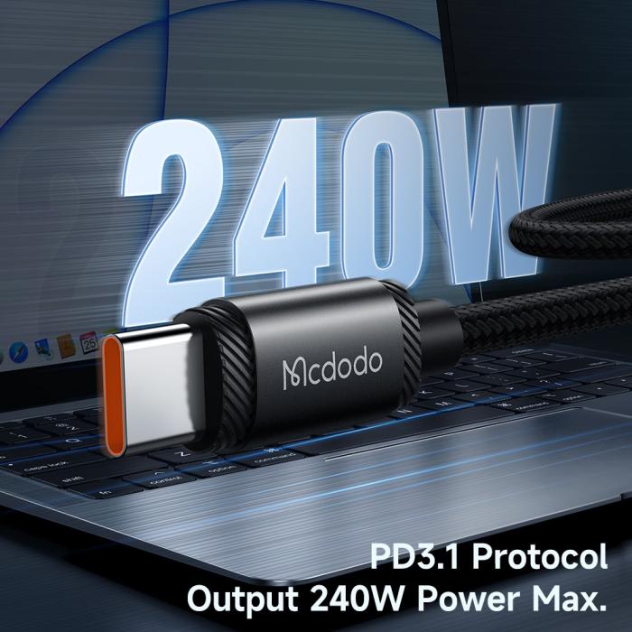 Bild 3, MCDODO Mcdodo 2m 240W PD USB-C - USB-C Nylonkabel Svart - Teknikhallen.se