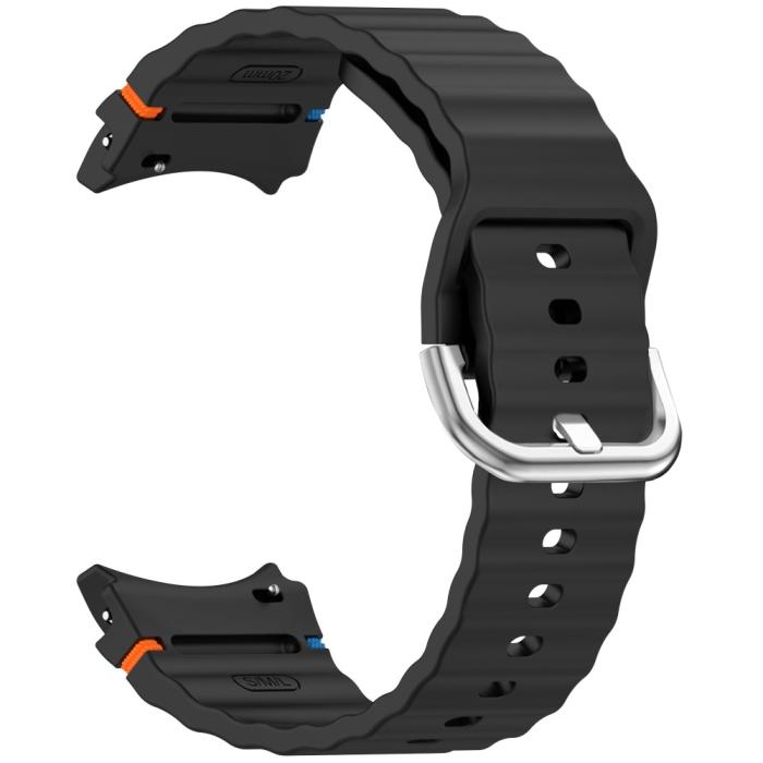 Bild 2,  Galaxy Watch 5/5 Pro/6/7/FE Armband Silikon Wave Design Svart - Teknikhallen.se