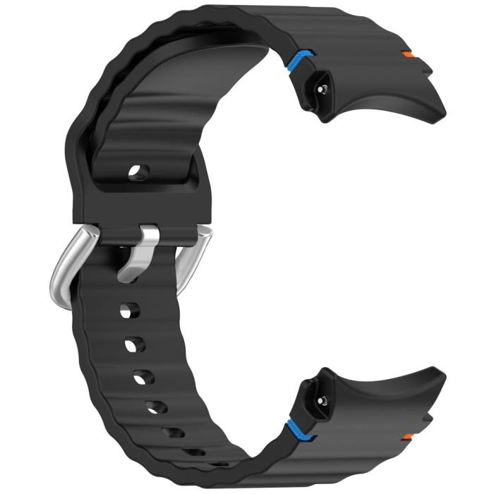 Bild 3,  Galaxy Watch 5/5 Pro/6/7/FE Armband Silikon Wave Design Svart - Teknikhallen.se
