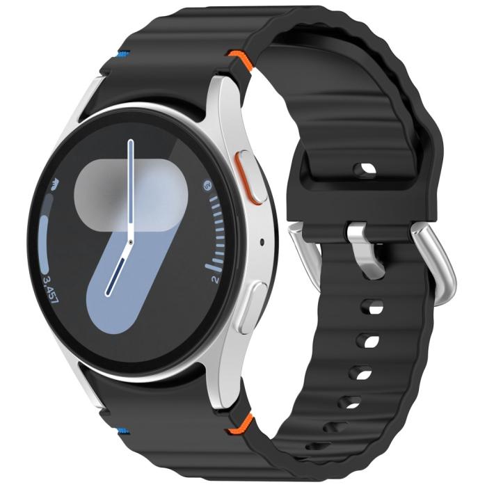 Bild 4,  Galaxy Watch 5/5 Pro/6/7/FE Armband Silikon Wave Design Svart - Teknikhallen.se
