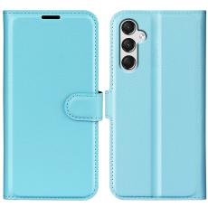  Samsung Galaxy A25 5G Fodral Litchi L&auml;der Ljus Bl&aring; - Teknikhallen.se