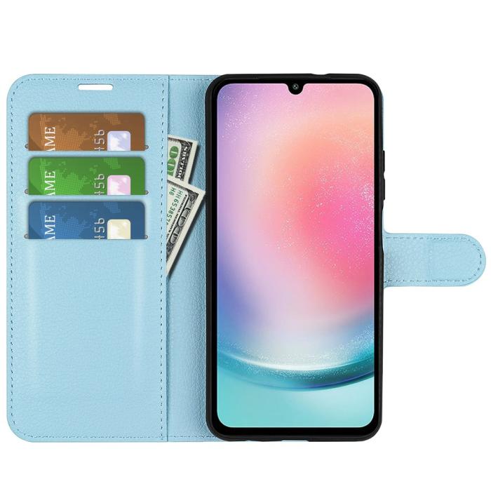 Bild 2,  Samsung Galaxy A25 5G Fodral Litchi Läder Ljus Blå - Teknikhallen.se