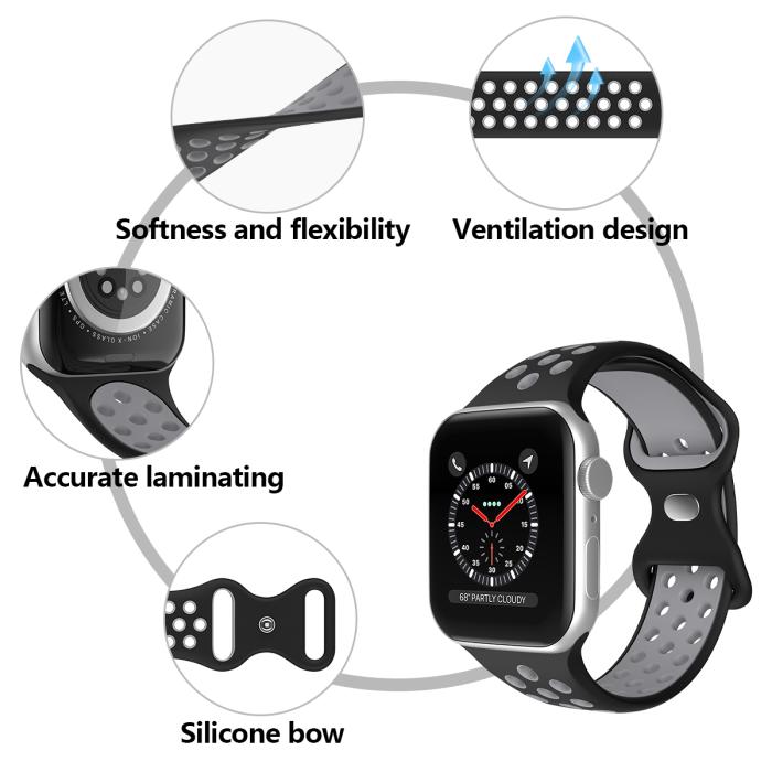 Bild 5, ColorPop Sportarmband Dual-Color Apple Watch 42/44/45/46/49 mm (M/L) Svart/Grå - Teknikhallen.se