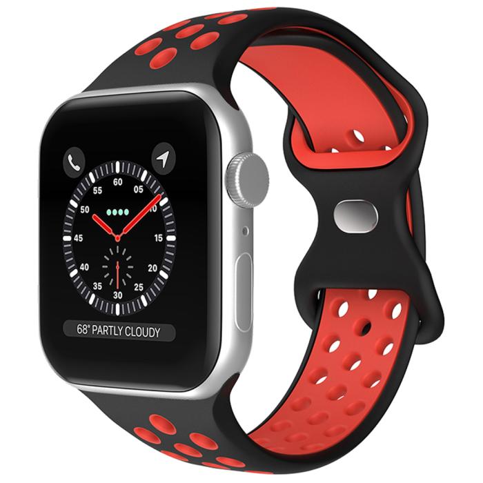 Bild 2, ColorPop Sportarmband Dual-Color Apple Watch 42/44/45/46/49 mm (M/L) Svart/Röd - Teknikhallen.se