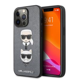 Karl Lagerfeld Karl Lagerfeld iPhone 13 Pro Skal Karl & Choupette PU Saffiano Silver/Grå - Teknikhallen.se