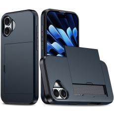  iPhone 16 Skal Hybrid Med Kortfack M&ouml;rk Bl&aring; - Teknikhallen.se