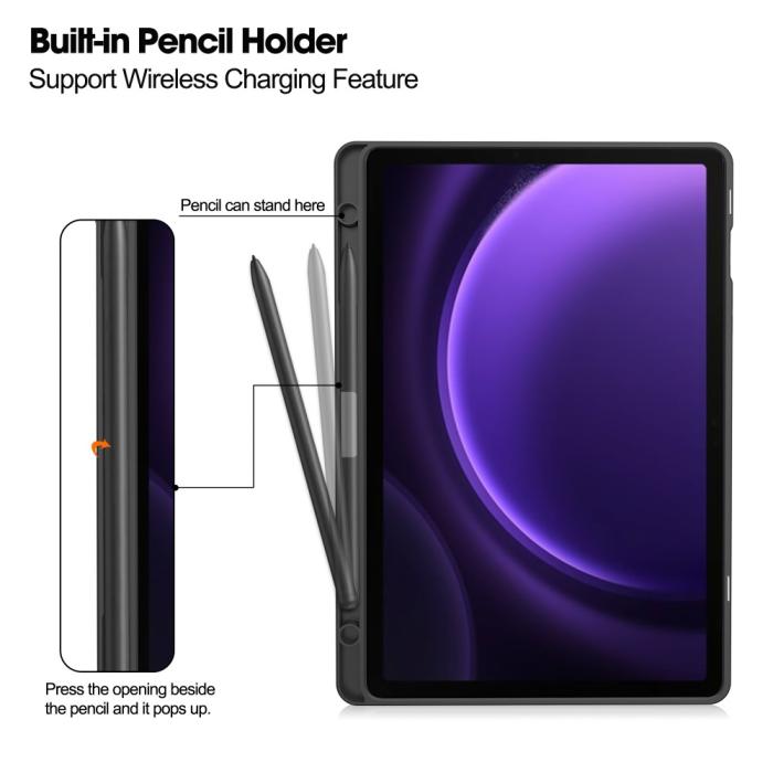 Bild 6,  Galaxy Tab S9 FE Fodral Business Läder Pennhållare Svart - Teknikhallen.se