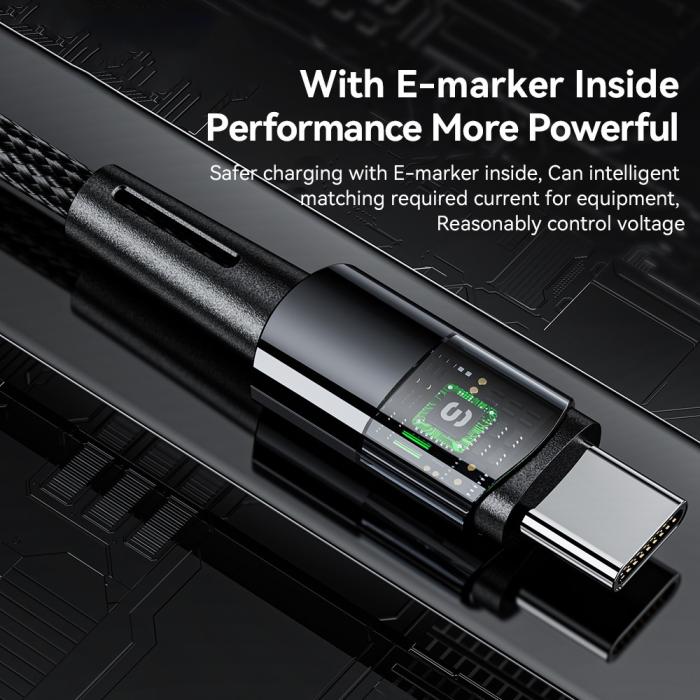 Bild 3, ESSAGER ESSAGER 1m 240W PD USB-C - USB-C Nylonkabel Svart - Teknikhallen.se