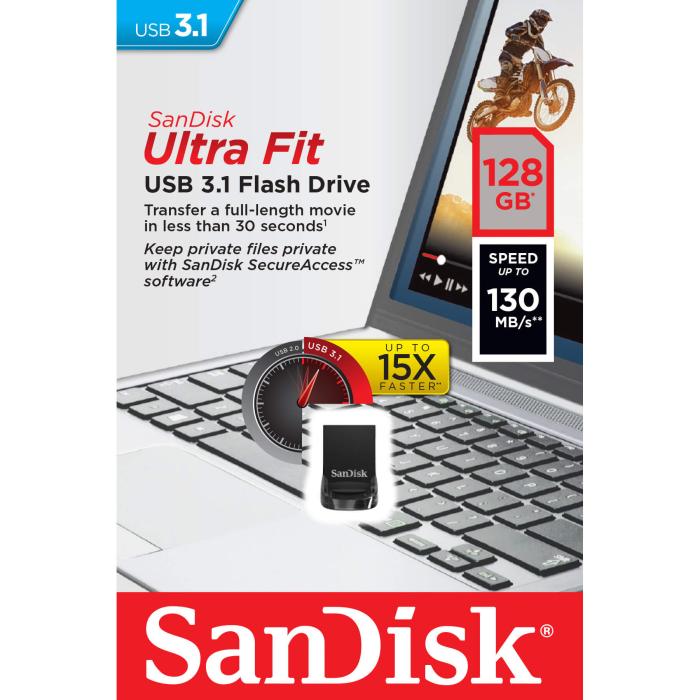 Bild 2, SanDisk SanDisk USB-minne 3.1 UltraFit 128 GB Svart - Teknikhallen.se