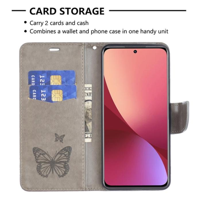 Bild 4,  Xiaomi 12 Fodral Tryck Butterfly Grå - Teknikhallen.se