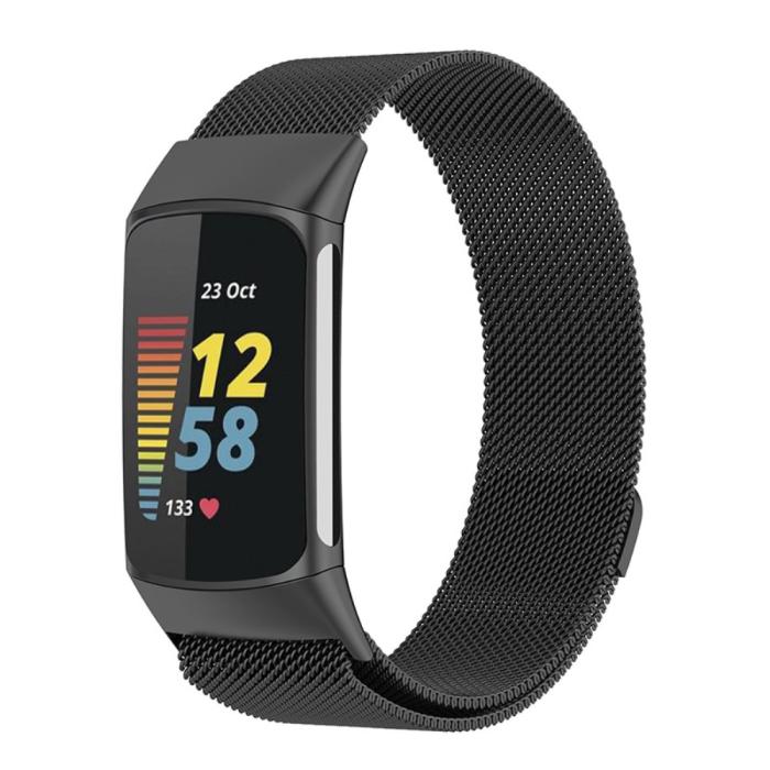 Bild 3,  Fitbit Charge 6 / 5 Metall Armband Milanese Loop Svart - Teknikhallen.se