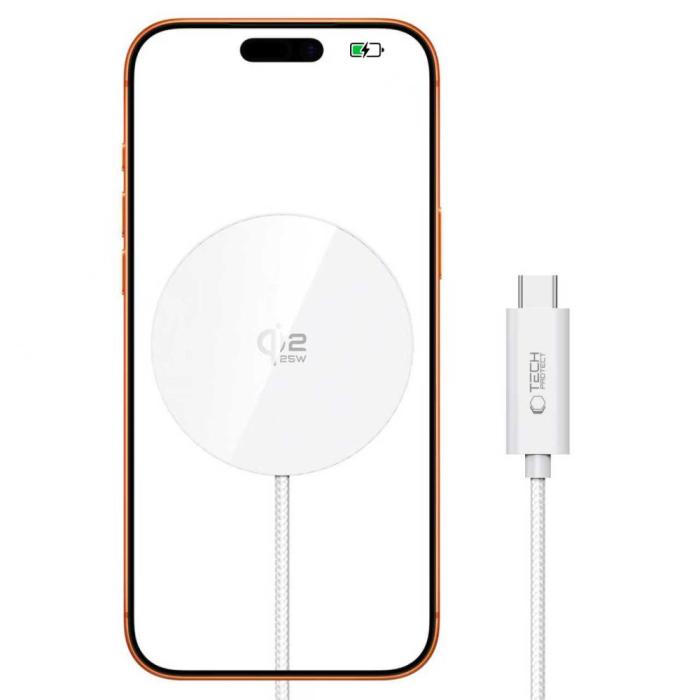 Bild 2, Tech-Protect Tech-Protect 25W Qi2.2 Trådlös Magnetisk MagSafe Laddare Vit - Teknikhallen.se