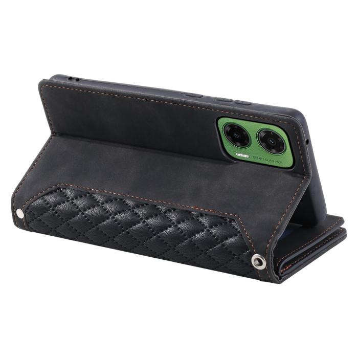 Bild 4,  Motorola Moto G35 5G Plånboksfodral Rhombus Läder Svart - Teknikhallen.se