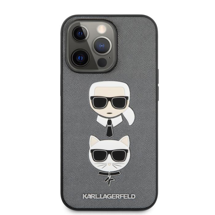 Bild 2, Karl Lagerfeld Karl Lagerfeld iPhone 13 Pro Skal Karl & Choupette PU Saffiano Silver/Grå - Teknikhallen.se