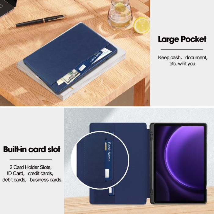 Bild 3,  Galaxy Tab S9 FE Fodral Business Läder Pennhållare Blå - Teknikhallen.se