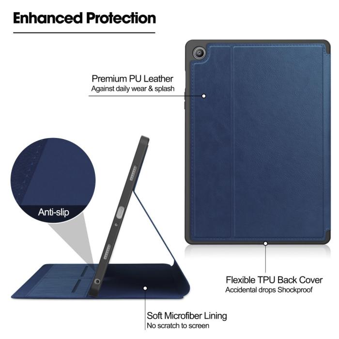 Bild 4,  Galaxy Tab S9 FE Fodral Business Läder Pennhållare Blå - Teknikhallen.se