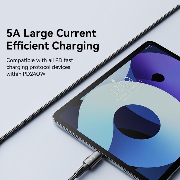 Bild 5, ESSAGER ESSAGER 1m 240W PD USB-C - USB-C Nylonkabel Svart - Teknikhallen.se
