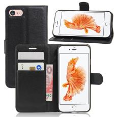  iPhone 7/8/SE (2020/2022) - Litchi Pl&aring;nboksfodral - Svart - Teknikhallen.se