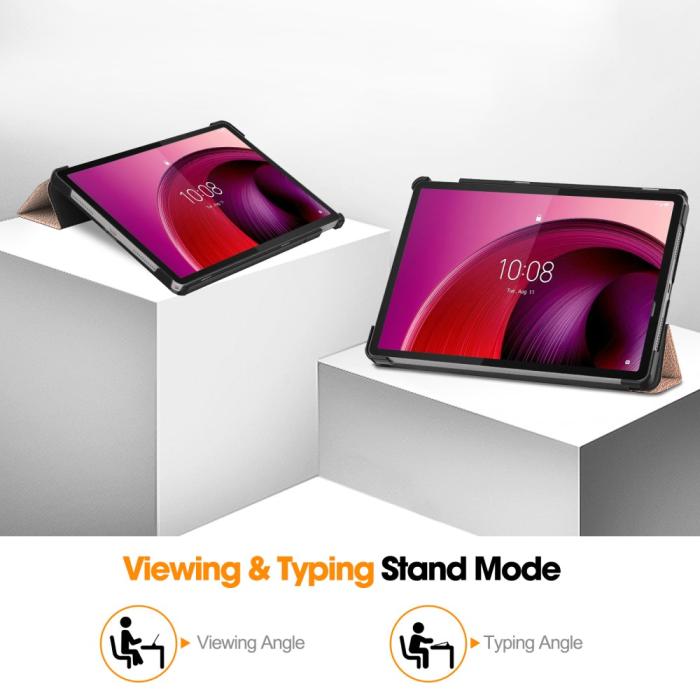 Bild 4,  Lenovo Tab M11 Fodral Tri-Fold Läder Roséguld - Teknikhallen.se