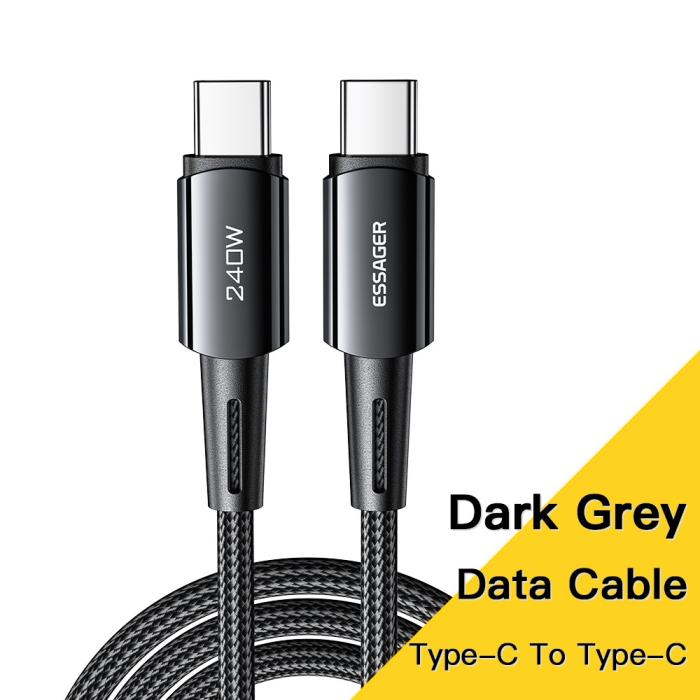 Bild 2, ESSAGER ESSAGER 2m 240W PD USB-C - USB-C Nylonkabel Svart - Teknikhallen.se