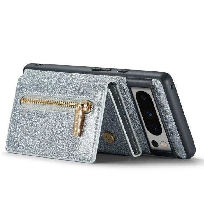 Bild 3, DG.MING DG.MING Google Pixel 8 Pro Skal Magnetisk Plånbok Glitter Silver - Teknikhallen.se