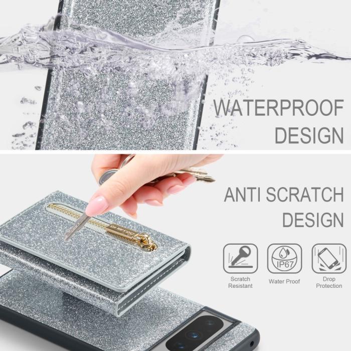 Bild 5, DG.MING DG.MING Google Pixel 8 Pro Skal Magnetisk Plånbok Glitter Silver - Teknikhallen.se