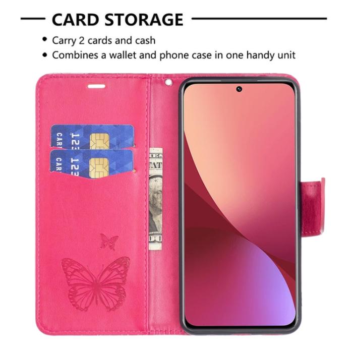 Bild 4,  Xiaomi 12 Fodral Tryck Butterfly Rosa - Teknikhallen.se