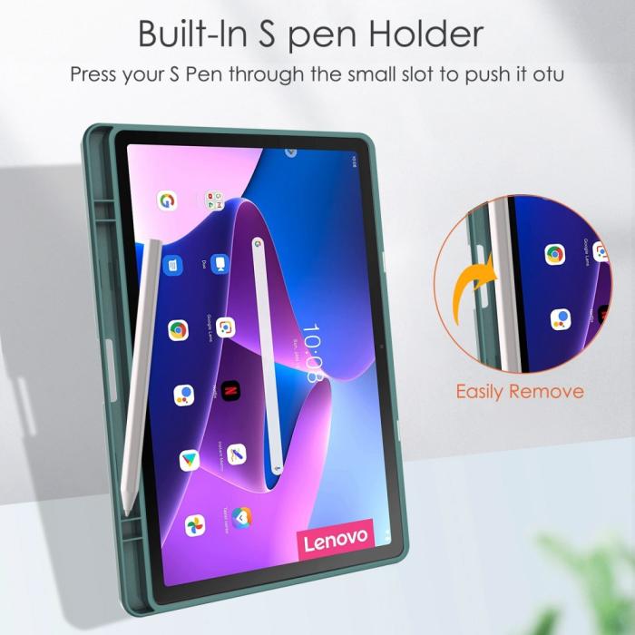 Bild 3,  Lenovo Tab M10 Plus Gen 3 Fodral Tri-Fold Hybrid Mörk Grön - Teknikhallen.se