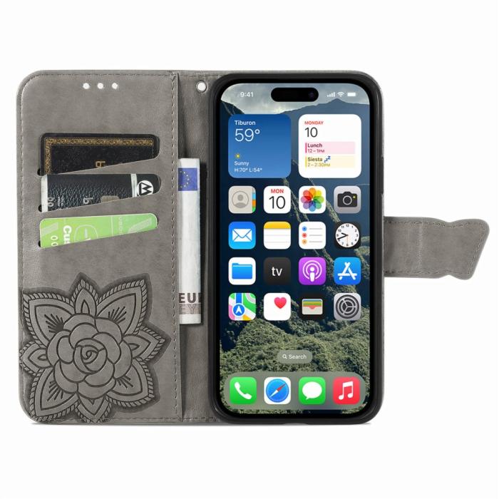 Bild 3,  iPhone 17e / 16e Fodral Med Fjäril Tryck Grå - Teknikhallen.se