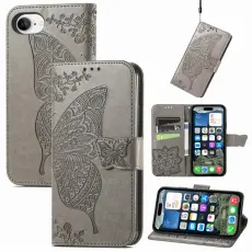  iPhone 17e / 16e Fodral Med Fj&auml;ril Tryck Gr&aring; - Teknikhallen.se