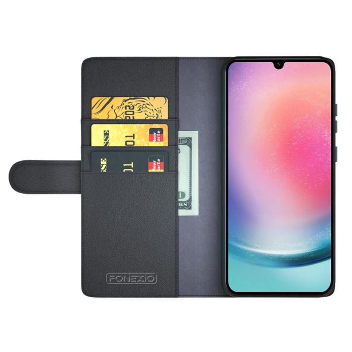 Bild 2,  Samsung Galaxy A16 Fodral Premium Äkta Läder Svart - Teknikhallen.se