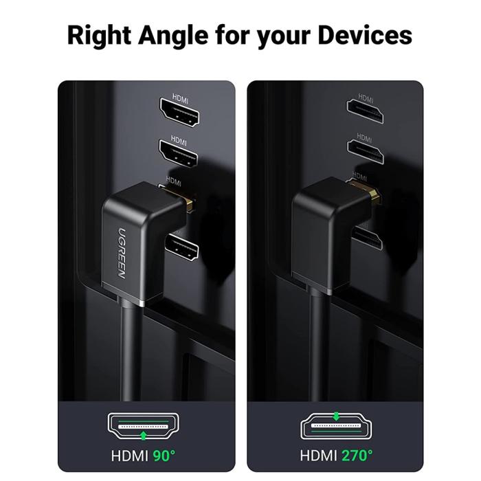Bild 3, UGREEN UGREEN 1.5m 90° 4K 60Hz HDMI - HDMI Kabel Elbow Svart - Teknikhallen.se