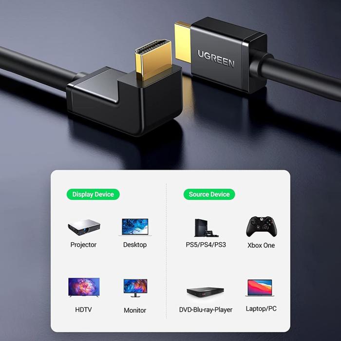 Bild 4, UGREEN UGREEN 1.5m 90° 4K 60Hz HDMI - HDMI Kabel Elbow Svart - Teknikhallen.se