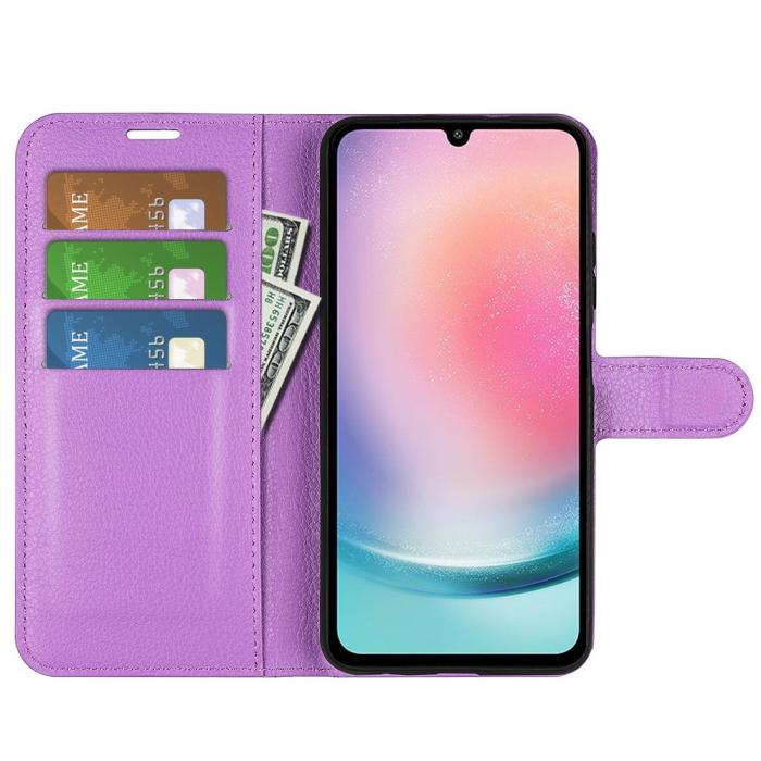 Bild 2,  Samsung Galaxy A25 5G Fodral Litchi Läder Lila - Teknikhallen.se