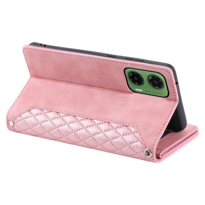 Bild 4,  Motorola Moto G35 5G Plånboksfodral Rhombus Läder Rosa - Teknikhallen.se