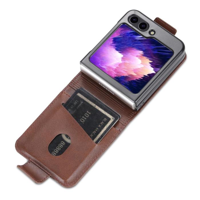 Bild 3, AZNS AZNS Galaxy Z Flip 5 Fodral Läder Mörk Brun - Teknikhallen.se