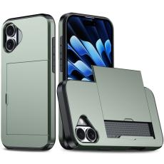  iPhone 16 Skal Hybrid Med Kortfack Milit&auml;r Gr&ouml;n - Teknikhallen.se
