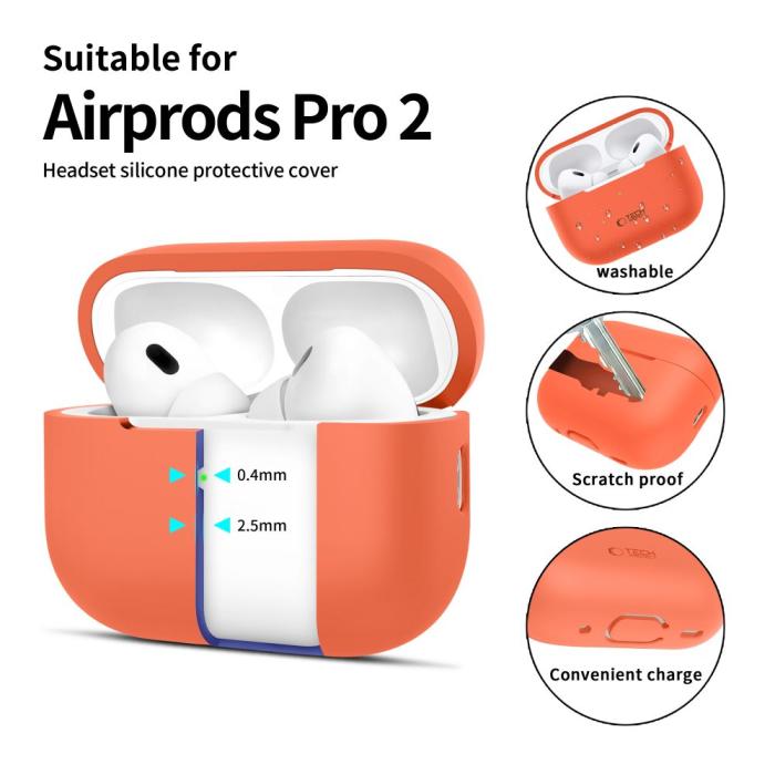 Bild 2, Tech-Protect Tech-Protect AirPods Pro 1/2 Skal Silikon Neon Orange - Teknikhallen.se