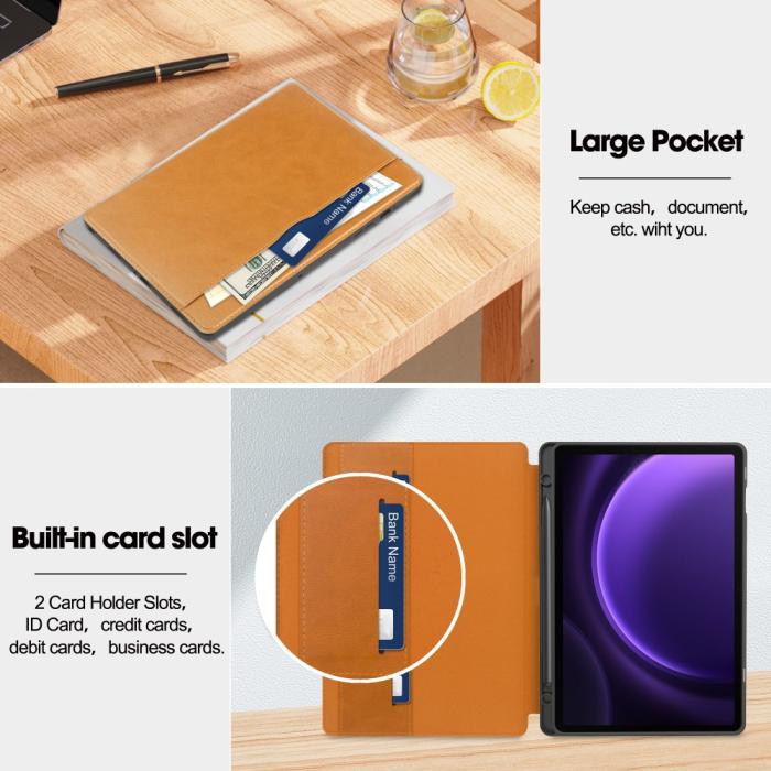 Bild 3,  Galaxy Tab S9 FE Fodral Business Läder Pennhållare Brun - Teknikhallen.se