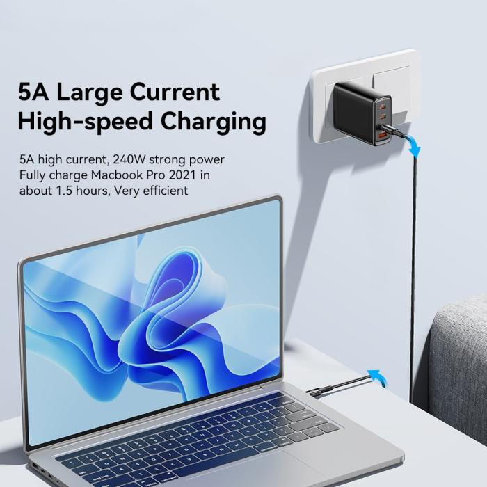 Bild 6, ESSAGER ESSAGER 2m 240W PD USB-C - USB-C Nylonkabel Svart - Teknikhallen.se